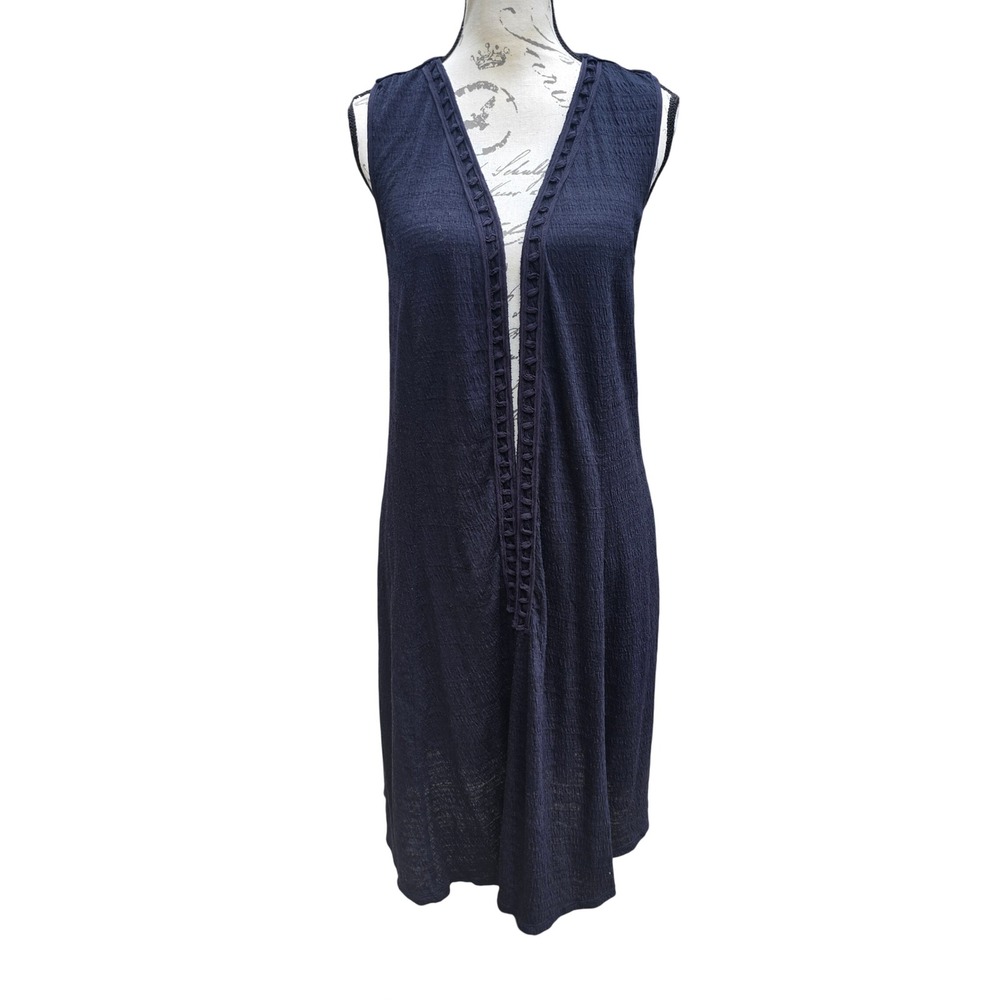 Saturday Sunday Anthropologie Navy Blue Macrame Back Longline Vest Size Medium - Picture 4 of 9